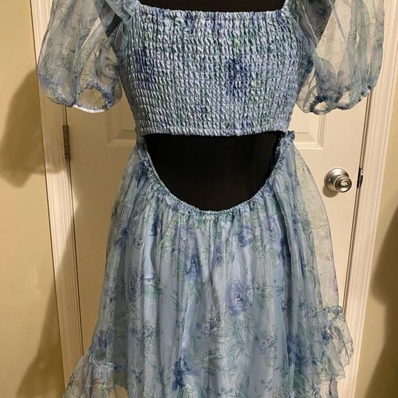 Altar’d State Floral Blue Puff Sleeve Dress - Size XL - Picture 3 of 6